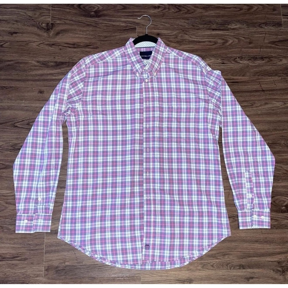Lochlane Shirt Mens L Pink Blue Plaid Cotton Long Sleeve Button Up Casual